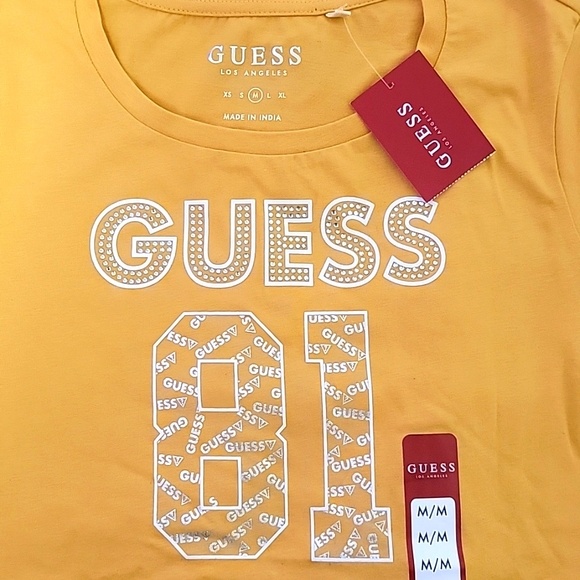 NWT Guess yellow/white/silver t-shirt size M - Picture 2 of 4